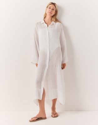 Linen Gauze Maxi Shirt Cover Up