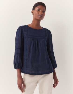 Linen Gauze Pintuck & Lace Blouse Tops & TShirts The White Company UK