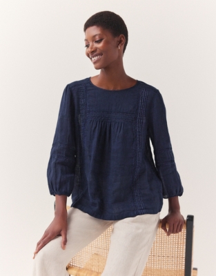 Linen Gauze Pintuck & Lace Blouse Tops & TShirts The White Company UK