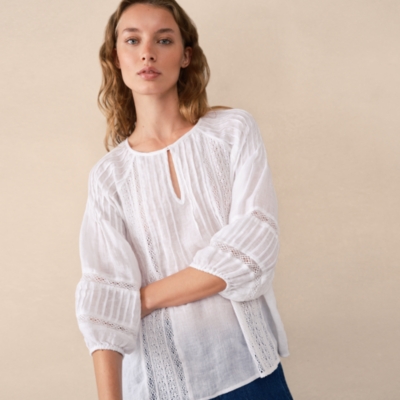 Linen Gauze Pintuck Boho Blouse