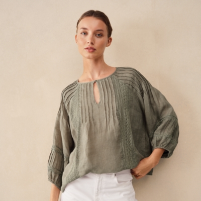 Linen Gauze Pintuck Boho Blouse