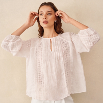 Linen Gauze Pintuck Boho Blouse