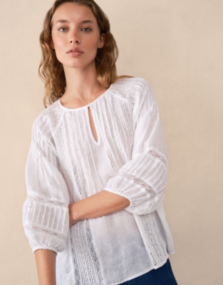 Linen Gauze Pintuck Boho Blouse