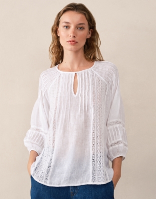 Linen Gauze Pintuck Boho Blouse - Porcelain