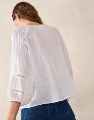 Linen Gauze Pintuck Boho Blouse - Porcelain