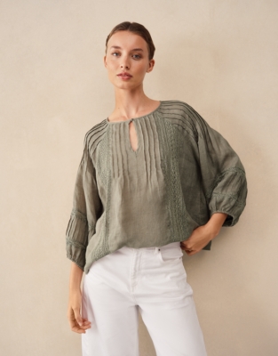 Linen Gauze Pintuck Boho Blouse