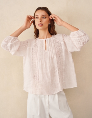 Linen Gauze Pintuck Boho Blouse