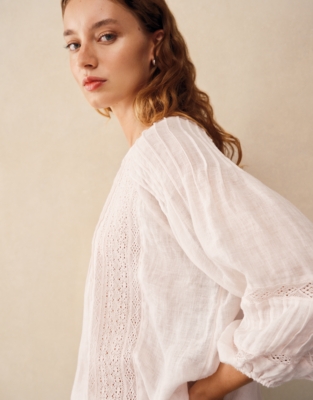 Linen Gauze Pintuck Boho Blouse - Baby Pink