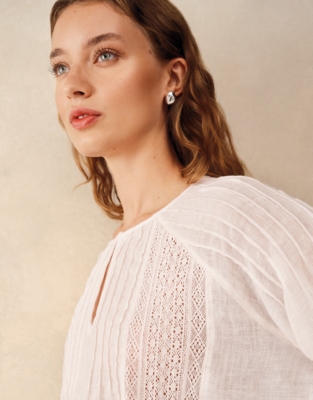 Linen Gauze Pintuck Boho Blouse - Baby Pink