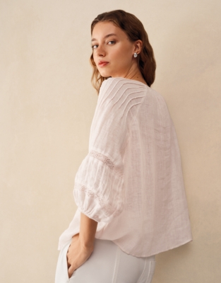 Linen Gauze Pintuck Boho Blouse - Baby Pink