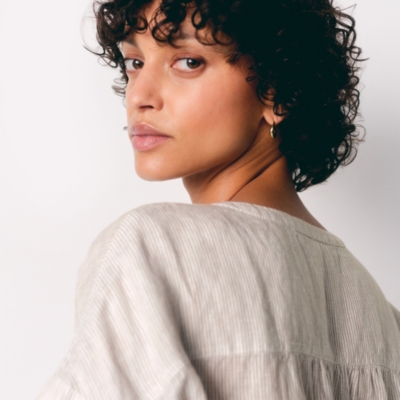 Linen Gauze Pop Over Stripe Shirt