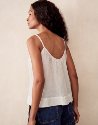 Linen Gauze Strappy Scoop Neck Top - Porcelain