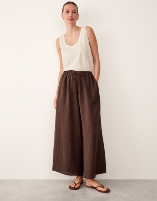 Linen Gauze Wide Leg Beach Trousers