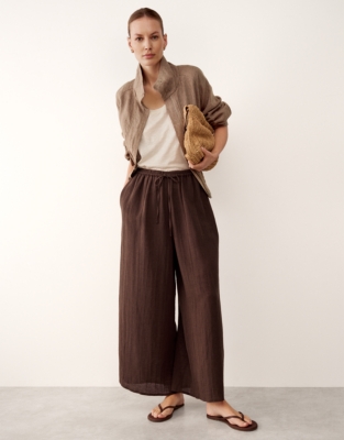 Linen Gauze Wide Leg Beach Trousers