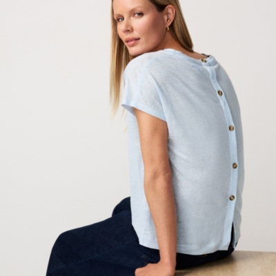 Linen Jersey Button Back Top