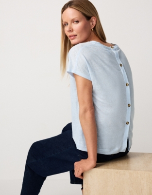 Linen Jersey Button Back Top