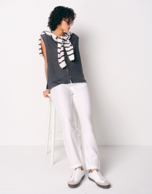 Linen Jersey Button Through Tank Top - Slate Gray