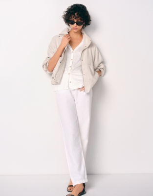Linen Jersey Button Through Tank Top - Porcelain