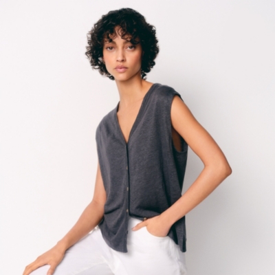 Linen Jersey Button Through Tank