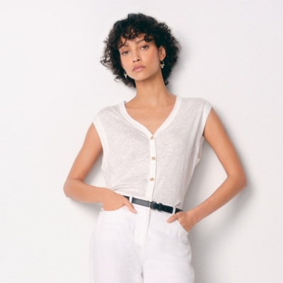 Linen Jersey Button Through Tank