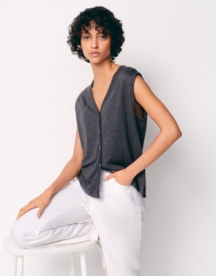 Linen Jersey Button Through Tank