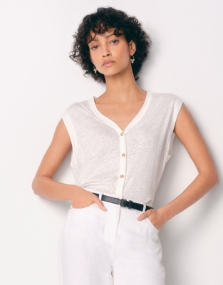 Linen Jersey Button Through Tank