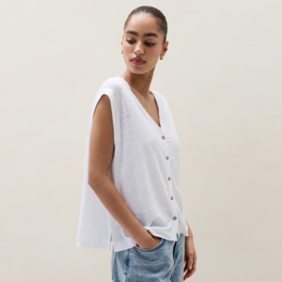 Linen Jersey Button Through Tank