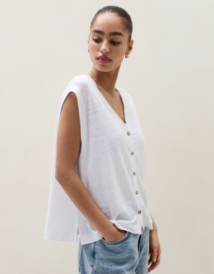 Linen Jersey Button Through Tank
