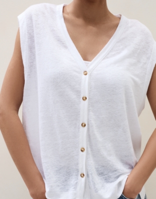 Linen Jersey Button Through Tank