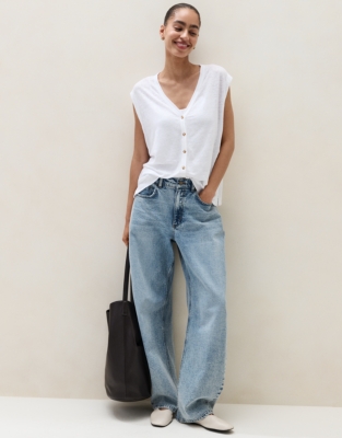 Linen Jersey Button Through Tank