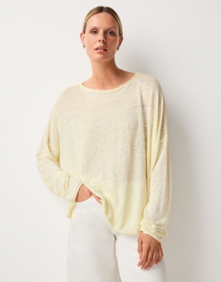 Linen Jersey Long Sleeve Drapey Top