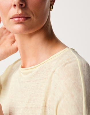 Linen Jersey Long Sleeve Drapey Top - Lemon
