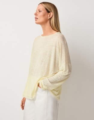 Linen Jersey Long Sleeve Drapey Top - Lemon