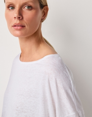 Linen Jersey Long Sleeve Drapey Top - White