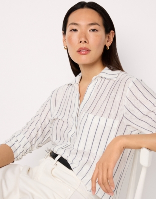 Linen Jersey Oversized Striped Shirt