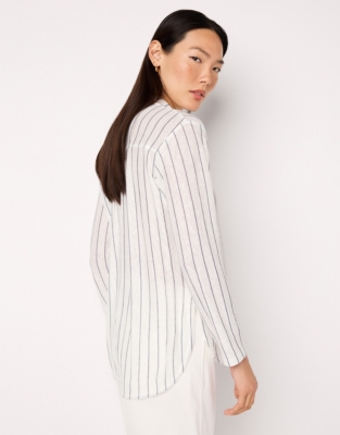Linen Jersey Oversized Striped Shirt