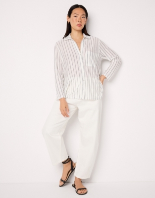 Linen Jersey Oversized Striped Shirt
