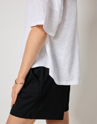 Linen Jersey Pop Over Collared Shirt - White