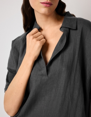 Linen Jersey Pop Over Collared Shirt