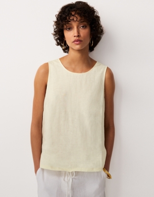 Linen Jersey Tie Back Sleeveless Top - Lemon