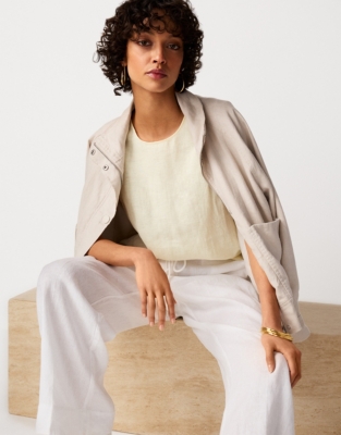 Linen Jersey Tie Back Sleeveless Top - Lemon