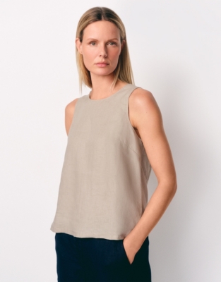 Linen-Jersey Tie-Back Sleeveless Top