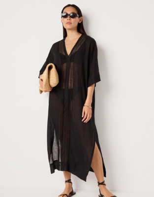 Linen Lace Insert Maxi Kaftan