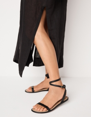 Linen Lace Insert Maxi Kaftan - Black