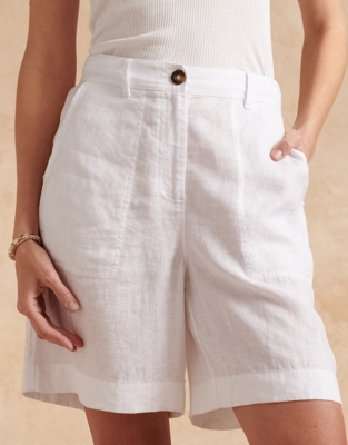 Linen Longline Short - White