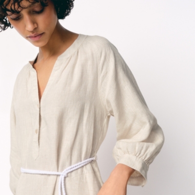Linen Midi Dress With Rope Belt
