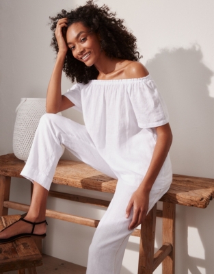 Off the shop shoulder linen top