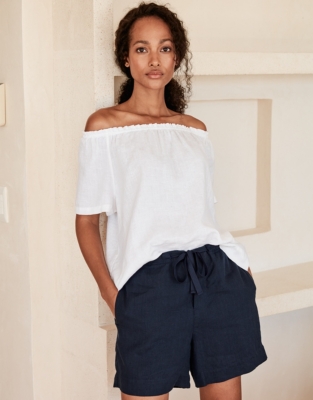 White linen off the best sale shoulder top