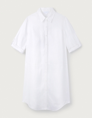 Linen Oversized Shirt Dress Cover Up - White