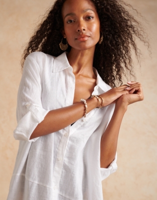 Linen Oversized Shirt Dress Cover Up - White